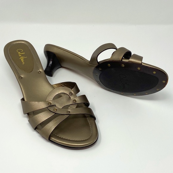 Cole Haan Shoes - Cole Haan Women's Ronda brown metallic leather slip-on kitten heel sandals sz 9